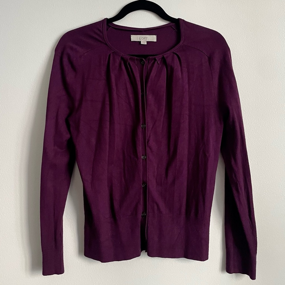 Ann Taylor LOFT Pleated Button Cardigan